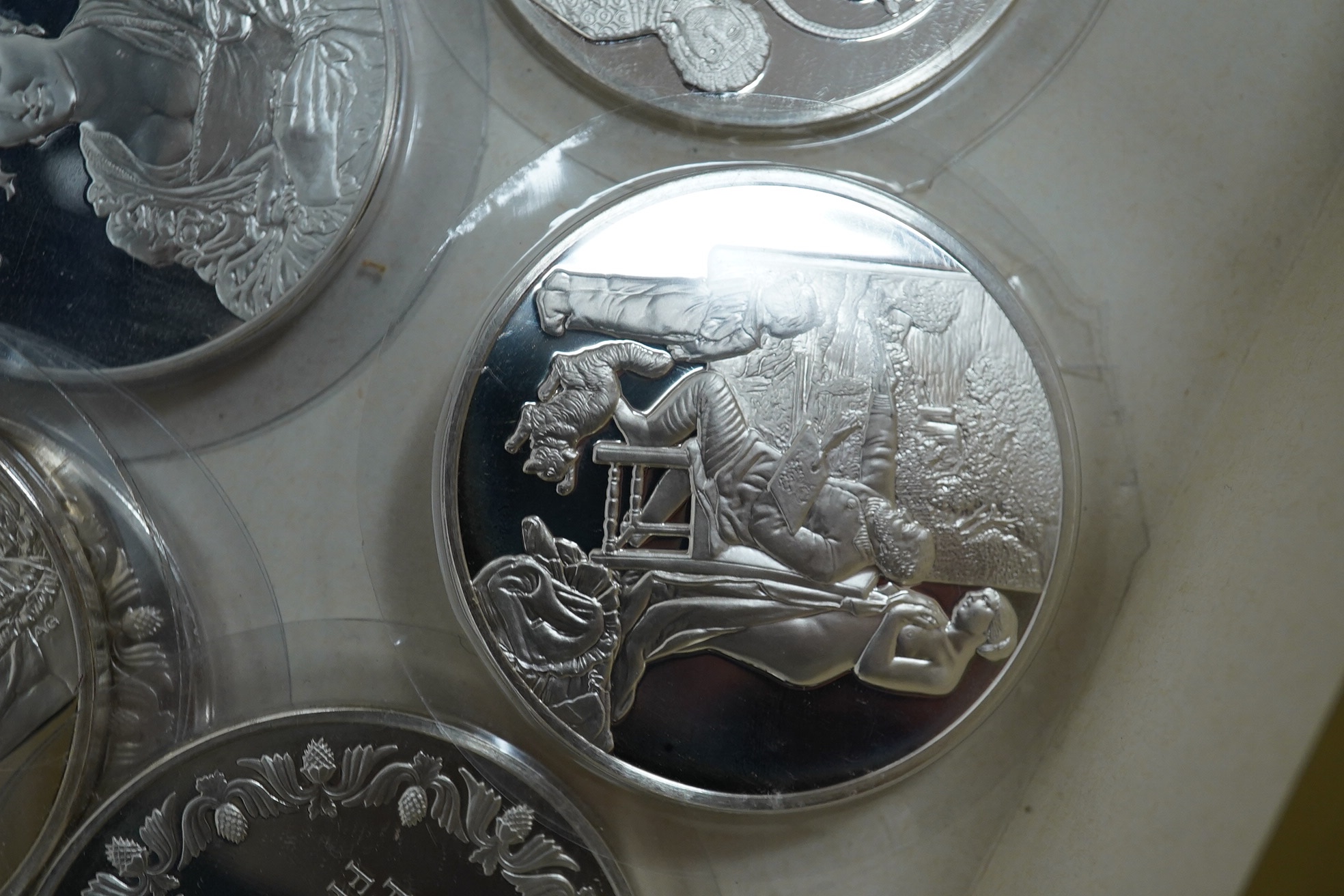 John Pinches, 21 proof silver medallions, each 2oz. from the set the Hundred Greatest Masterpieces